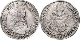 Maximilian II. 1564 - 1576
Taler, 1575. KB, Kremnitz
28,74g
MzA. Seite 60
vz