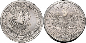 Erzherzog Leopold V. 1625 - 1632
Doppeltaler / 2 Taler, (1626) o. Jahr. Hochzeit zu Medici
Hall
57,26g
M./T. 487, Dav. 3332
win. Randfehler
vz/vz+