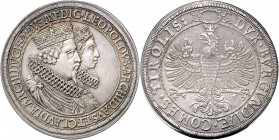 Erzherzog Leopold V. 1619 - 1632
Doppeltaler / 2 Taler, o. Jahr. Hochzeit zu Medici
Hall
57,28g
M./T. 487, Dav. 3332
vz
