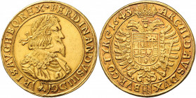 Ferdinand III. 1637 - 1657
10 Dukaten, 1643. Münzmeister J. Jessinsky. Drapierte Büste mit Vliesorden und Lorbeerkranz r. FERDINANDVS III D G - R I S ...