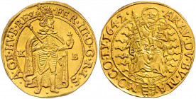 Ferdinand III. 1637 - 1657
Dukat, 1656. KB, Kremnitz
3,49g
Her. 288
vz/stgl