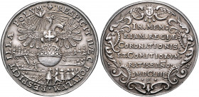 Ferdinand IV. 1653 - 1654
Silbermedaille, 1653. auf die Krönung Ferdinands IV. zum römischen König in Regensburg. Sechs Zeilen Schrift in reich verzie...