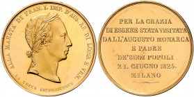 Franz I. 1806 - 1835
Goldmedaille, 1825. auf den Besuch der Münze in Mailand, Belorbeertes Portrait rechts // Schrift
Mailand
Mont. 2494 (AE)
in Gold ...