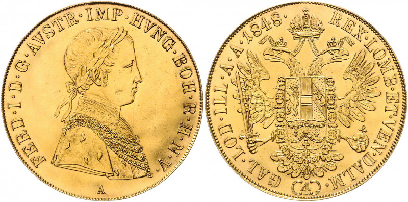 Ferdinand I. 1835 - 1848
4 Dukaten, 1848. A, Wien
13,89g
Fr. 707
gewellt, gestop...