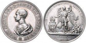 Franz Joseph I. 1848 - 1916
Silbermedaille, 1853. auf die Errettung des Kaisers vom Attentat. Brustbild nach links / Schutzengel segnet die auf einem ...