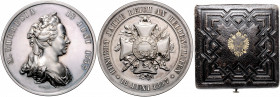 Franz Joseph I. 1848 - 1916
Silbermedaille, 1857. auf das 100 jährige Jubiläum der Stiftung des Maria-Theresia-Ordens am 18. Juni, in original Etui, Ø...