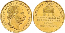 Franz Joseph I. 1848 - 1916
Au-Jeton, 1867. auf die Krönung zum ungarischen König am 8.6. in Budapest, Ø 21 mm
A, Wien
3,51g
Fr. II. 6. a
stgl