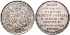 Franz Joseph I. 1848 - 1916
Silbermedaille, 1869. auf die Huldigung der in Bulgarien lebenden Österreicher anlässlich des Besuches Franz Josephs und K...