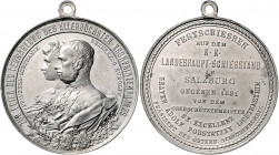 Franz Joseph I. 1848 - 1916
Zinn-Schützenmedaille, 1881. auf das Festschießen in Salzburg anlässlich der Vermählung des Kronprinzen {\i Rudolph} mit {...