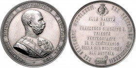 Franz Joseph I. 1848 - 1916
Silbermedaille, 1882. auf das 500-jährige Jubiläum der Zugehörigkeit Triests zu Österreich, Ø 55 mm, von Leisek
Wien
63,44...