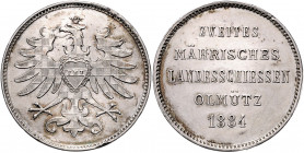Franz Joseph I. 1848 - 1916
Ag-Schützenmedaille, 1884. auf das II. Mährische Landesschießen in Olmütz, Ø 33,5 mm
18,37g
ANK 2021/S.137-Nr. XXX
Randfeh...