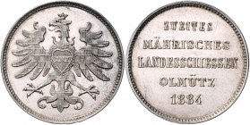 Franz Joseph I. 1848 - 1916
Ag-Schützenmedaille, 1884. auf das II. Mährische Landesschießen in Olmütz, 5-zeilige Schrift / Stadt­wappen (Adler), Ø 33,...