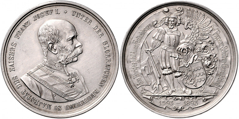 Franz Joseph I. 1848 - 1916
Schützenmedaille im Gw. von 2 Gulden, 1893. auf das ...
