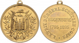 Franz Joseph I. 1848 - 1916
Br-Schützenmedaille, 1895. vergoldet, 100jähriger Bestand des k. k. privilegierten bürgerlichen Schützenkorps in Eggenburg...