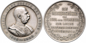 Franz Joseph I. 1848 - 1916
Ag-Schützenmedaille, 1898. Preismedaille für den Meisterschützen von Tirol und Vorarlberg des Kaiserschießens. Uniformiert...