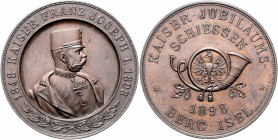 Franz Joseph I. 1848 - 1916
Br-Schützenmedaille, 1898. auf das Schützenfest in Innsbruck / Innsbruck anlässlich des 50. Regierungsjubiläums, Ø 45 mm, ...