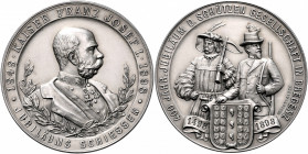 Franz Joseph I. 1848 - 1916
Ag-Schützenmedaille, 1898. an das 400 jährige Jubiläum der Schützengesellschaft Bregenz, Ø 45 mm, , von Christlbauer
Wien
...