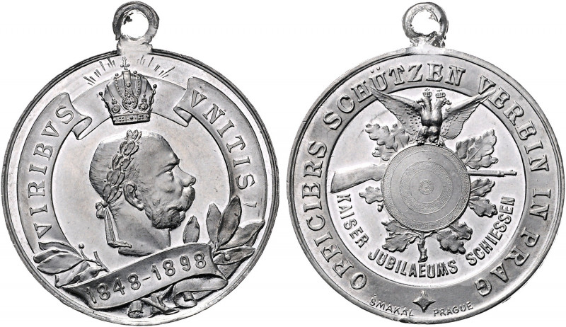 Franz Joseph I. 1848 - 1916
Zinn-Schützenmedaille, 1898. auf das Kaiser-Jubiläum...