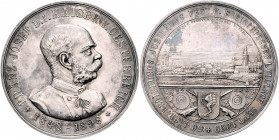 Franz Joseph I. 1848 - 1916
Ag-Schützenmedaille, 1899. auf das Kaiserjubiläums - Fest - und Frei - Schießen. Büste des Kaisers Franz Joseph halbrechts...