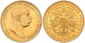 Franz Joseph I. 1848 - 1916
20 Kronen, 1908. Wien
6,78g
Fr. 2183
stgl