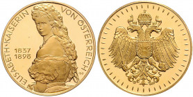 Goldmedaille, o. Jahr
2. Republik 1945 - heute. auf Kaiserin Sissi 1837 - 1898. Wien
10,50g
Hauser --
PP