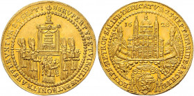 Paris Graf Lodron 1619 - 1654
Erzbistum Salzburg. 4 Dukat, 1628. Auf die Domweihe. Auf Wolken throndender hl. Rudbertus und Vigilius im Bischofsornat ...