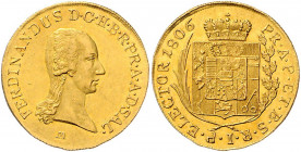 Kurfürst Ferdinand 1803 - 1806
Erzbistum Salzburg. Dukat, 1806. M, Salzburg
3,49g
Zöttl 3406
vz