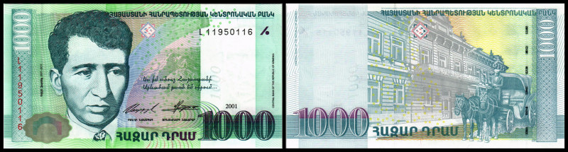 Armenien. Lot 3 Stück (2001, 2003 issue): P-50 1000 Dram 2001, P-51 5000 Dram 20...