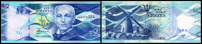 Barbados. Lot 6 Stück (2013 Issue): P-73 2 Dollars 02.05.2013, P-74 5 Dollars, P...