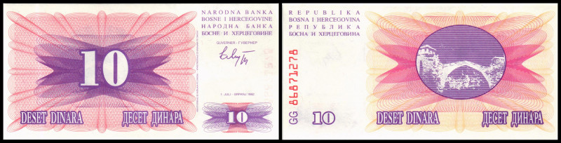 Bosnien. Lot 7 Stück + 6 Specimen (1992-1993 Issues): P-10s 10 Dinara 1992, P-10...