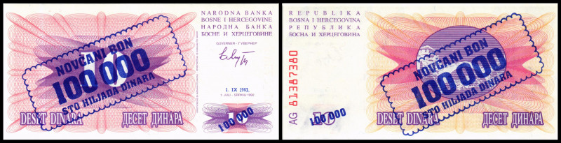 Bosnien. Lot 37 Stück (20 + 17 Banja Luka Issue) (1992-1993 Issues): P-34a 100 0...