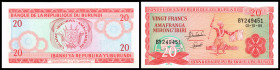 Burundi. Lot 33 Stück (1975-2001 Issues): P-27b 20 Francs 01.10.1989, P-27c 20 Francs 25.05.1995, P-27d 20 Francs 05.02.1997, P-27d 20 Francs 01.08.20...