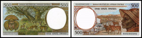 Central African States - Equatorial Guinea. Lot 11 Stück (Equatorial Guinea 1993-2001, 2002 Issues): P-501Nc 500 Francs 1995, P-501Ng 500 Francs 2000,...