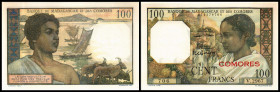Comoros. Lot 6 Stück (1960 ND Provisional Issue, 1984-1986 Issue, 1997 ND Issue): P-3b 100 Francs ND, P-10a 500 Francs ND, P-11a 1000 Francs ND, P-12a...