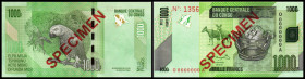 Congo Democratic Republik. Lot 5 Specimen (2010-2017 Issue): P-101bs 1000 Francs 02.02.2005, P-101s 1000 Francs 30.06.2013, P-102s 5000 Francs 02.02.2...