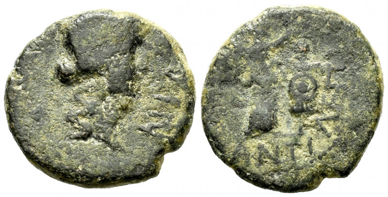 Galia. Antipolis (Antibes). AE 15. 44-43 BC. (Bmc-260). (Rpc-531). Anv.: (ΙΣ) ΔΗ...