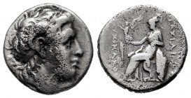 Kingdom of Thrace. Lysimachos. Drachm. 305-281 BC. (Müller-85 var). Rev.: BAΣΙΛΕΩΣ / ΛYΣIMAXOY. Athena Nikephoros seated to left. Ag. 4,02 g. Almost V...