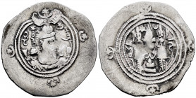 Sassanid Empire. Khusro II. Drachm. Year 3. (Göbl-II/2). Ag. 3,87 g. Almost VF. Est...40,00. 

Spanish Description: Imperio Sasánida. Khusro II. Dra...