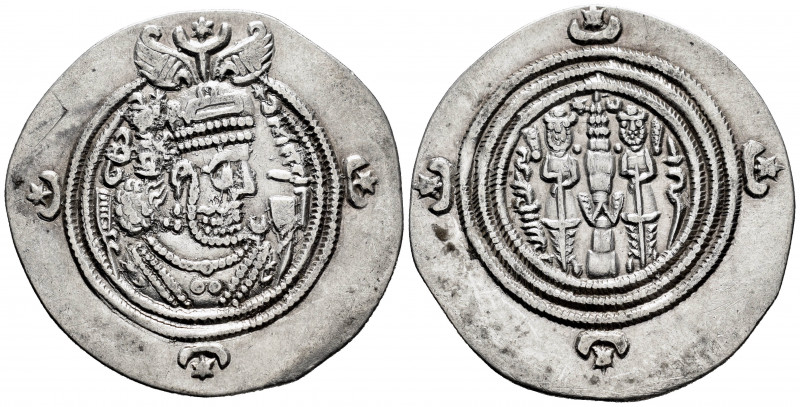 Sassanid Empire. Khusro II. Drachm. Year 38. (Göbl-II/3). Ag. 3,66 g. Choice VF....
