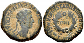 Bilbilis. Augustus period. Unit. 27 BC - 14 AD. Calatayud (Zaragoza). (Abh-278). (Acip-3020). Anv.: AVGVSTVS. DIV. F. PATER. PATRIAE. around laureate ...