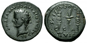 Caesaraugusta. Time of Tiberius. Half unit. 14-36 AD. Zaragoza. (Abh-378). Anv.: TI. CAESAR. DIVI. AVG. F. AVGVSTVS. Laureate head of Tiberius left. R...