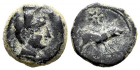 Kastilo-Castulo. Quadrans. 180 BC. Cazlona (Jaén). (Abh-736). Anv.: Diademed male head right, iberian letter KA before. Rev.: Boar right, star above, ...
