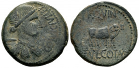 Kelse-Celsa. Unit. 50-30 BC. Velilla de Ebro (Zaragoza). (Abh-796). (Acip-1491). Anv.: COL. VIC. IVL. LEP. Female bust right, palm and wing behind. Re...