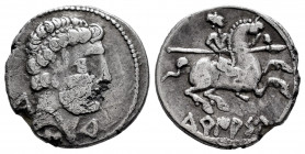 Turiasu. Denarius. 120-20 BC. Tarazona (Zaragoza). (Abh-2417). (Acip-1722). (C-33). Anv.: Bearded head right, iberian letter KA, S and TU. Rev.: Horse...
