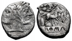Anonymous. Didrachm - quadrigatus. 225-214 a.C. Rome. (Craw-28/3). Anv.: Laureate head of Janus . Rev.: Jupiter standing in galloping quadriga driven ...