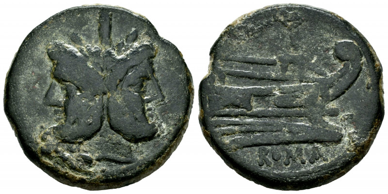 Anonymous. Unit. 211 a.C. Rome. (Craw-56/2). (BMCRR Rome-217/228). Anv.: Laureat...