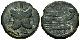 Anonymous. Unit. 211 a.C. Rome. (Craw-56/2). (BMCRR Rome-217/228). Anv.: Laureate head of Janus; I above. Rev.: Prow right; I above, ROMA in exergue ....