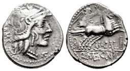Calidius. M. Calidius, Q. Caecilius y C. Fulvius. Denarius. 117-116 BC. Norte de Italia. (Ffc-223). (Craw-284/1a). (Cal-298). Anv.: Head of Roma right...