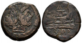Matienus. Unit. 179-170 a.C. Rome. (Craw-162/3). (Sydenham-321a). Anv.: Laureate head of Janus; I above. Rev.: Prow right; MAT above, I before, ROMA b...