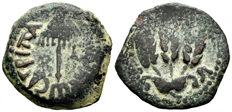 Judaea. Agrippa I. Prutah. RY 6 = 41/2 CE. Jerusalem. (RPC-4981). (Hendin-1244)....